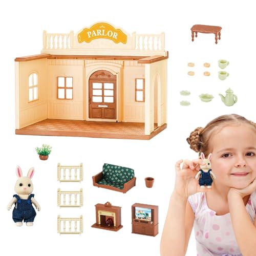 Xtauaguh Puppenhaus-Set aus Holz, Kleinkind-Puppenhaus | Raummodell für Feinmotorikspielzeug,Holzbausatz mit Möbeln, Spielzeug für Kleinkinder, Miniatur-Puppenhaus-Set, Rollenspiel für Kinder ab 3 von Xtauaguh