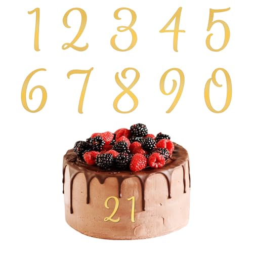 10 Stück 0-9 Ziffern Tortenaufleger Zahlen Deko Torte 5 CM Goldene Acryl Kuchen Zahlen Topper DIY Tortenaufsatz Kuchen Topper mit 0-9 Zahlen Spiegel Gold Picks für Geburtstag Party Jubiläum Hochzeit von Xthrotsenk