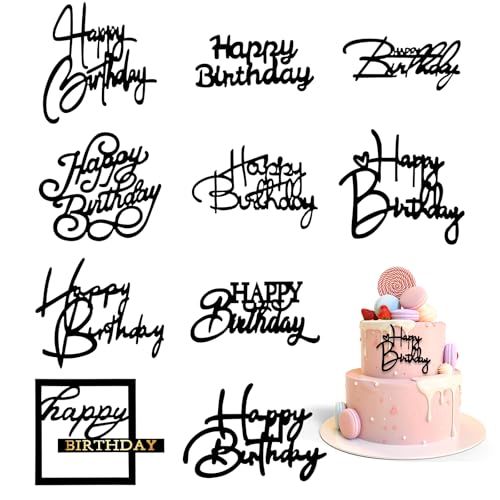 10 Stück Schwarz Happy Birthday Tortendeko Schwarzer Spiegel Kuchen Topper DIY Cupcake Topper Seiten Kuchen Dekorationen Kuchen Einsätze Kuchen Dekorationszubehör für Geburtstagsfeier von Xthrotsenk