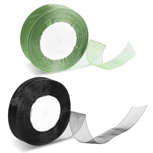 100m Organzaband Schwarz Grün 25mm Breit Chiffo Geschenkband Grün und Schwarz Transparentes Organza Bänder Tüllband für Geschenkverpackung Geburtstag Hochzeit Basteln (Grün und Schwarz) von Xthrotsenk