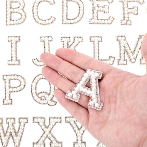 26 Stück Glitzer Nähen Alphabet Aufkleber Perlen Strass Buchstabe Flicken selbstklebend A-Z Buchstaben zum Aufbügeln Aufkleben auf Perlen Aufnäher Bling Patches für Kleidung Stoff Rucksack von Xthrotsenk