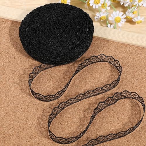 27M Spitzenband Schwarz Vintage Weiss Spitze 15cm Spitzenborte Schwarz Breit Dekostoff Spitzenstoff Vintage Spitzenband Häkelspitze Baumwolle Dekoband Zierband Spitzenborte für Hochzeit Deko DIY Nähen von Xthrotsenk