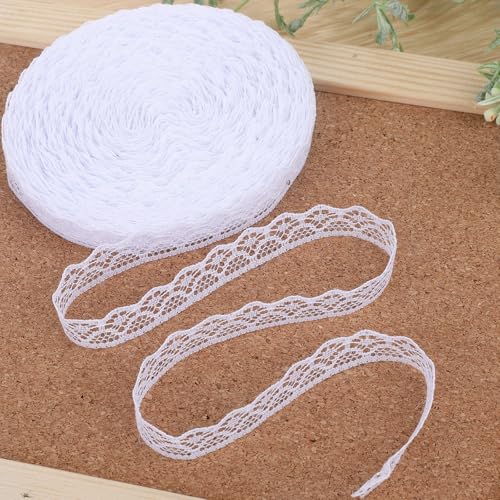 27M Spitzenband Weiß Vintage Weiss Spitze 1,5cm Spitzenborte Weiß Breit Dekostoff Spitzenstoff Vintage Spitzenband Häkelspitze Baumwolle Dekoband Zierband Spitzenborte für Hochzeit Deko DIY Nähen von Xthrotsenk