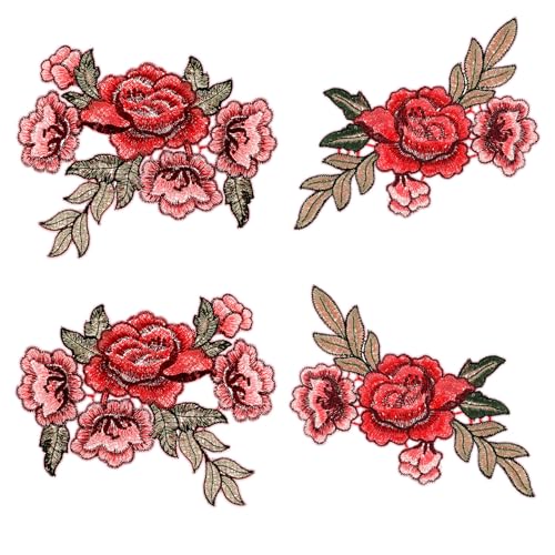 4 Stück Aufbügeln Flower Aufnäher Rose Bestickt Patches Bügelbilder Erwachsene Patches Aufnäher Blume Stickerei Applikation Boho Bestickte Pfingstrosen Blumen Aufnäher für T-Shirt Jeans Rucksack Hüte von Xthrotsenk