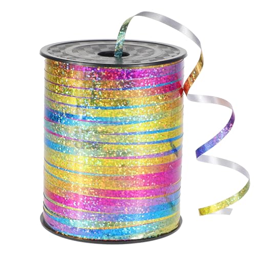 450 Meter Geschenkband Bunt 4,5mm Regenbogen Schleifenband Bunt Glitzer Geschenkband Ballonband Regenbogen Ringelband Glänzend Bunt Glitzer Ringelband Ballonband für Hochzeitsdeko Geschenkverpackung von Xthrotsenk