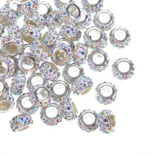 50 Stück Große Loch Strass Europäische Perlen 12×6.5mm Diamant Rondelle Abstandshalter Perlen AB Farbe Kristall Große Loch Charm Bastelperlen für DIY Halskette Armband Ohrring Schmuckherstellung von Xthrotsenk