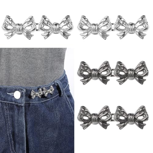 Hosen-Taillenspanner mit Schleife, verstellbare Jeansknopfnadeln für Taille, Hosen-Clips zum Festziehen der Taille, kein Nähen, Taillenversteller-Clips für lose Hosen, Jeans-Strumpfhalter-Clip, 4 Sets von Xthrotsenk