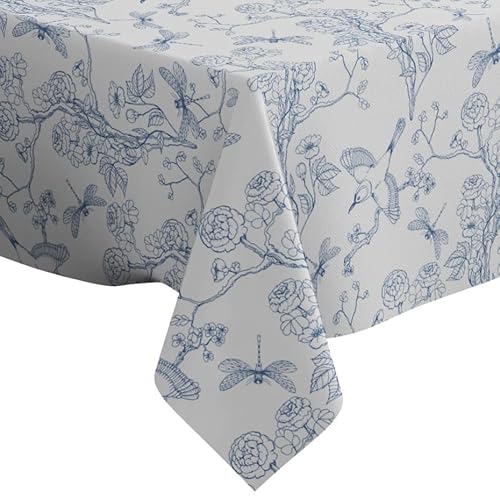 Chinoiserie Stil Pfingstrosen Muster - Rechteckige Leinen-Tischdecke (150 x 210 cm) waschbare dekorative Tischdecke von Xtremepads