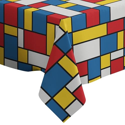 Modernes Mondrian-Kunst-Muster, rechteckig, Leinen-Tischdecke, 152,4 x 228,6 cm, waschbar, dekorative Tischdecke von Xtremepads