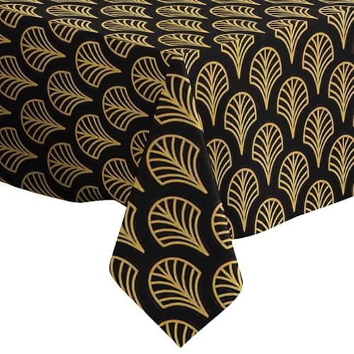 Xtremepads Art Deco Goldene Palmenmuster - Quadratische Leinen-Tischdecke (130 x 130 cm) waschbare dekorative Tischdecke von Xtremepads