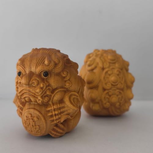 Xtroml Pi Yao/Pi Xiu Statue,Handgemachte Geschnitzte Holzfiguren,Reichtum Pixiu Skulptur Skulptur Wohndekoration Wohlstandsfigur zieht Geld und Glück an,Set of 2 von Xtroml