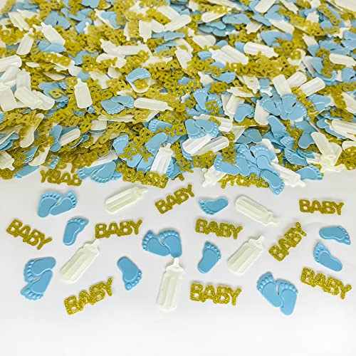 1100 Stück Babyparty-Konfetti, Geschlechtsoffenbarung, Party-Dekorationen, Baby-Fußabdruck-Flasche, Tischkonfetti-Streusel (blau) von XuanZhiTing