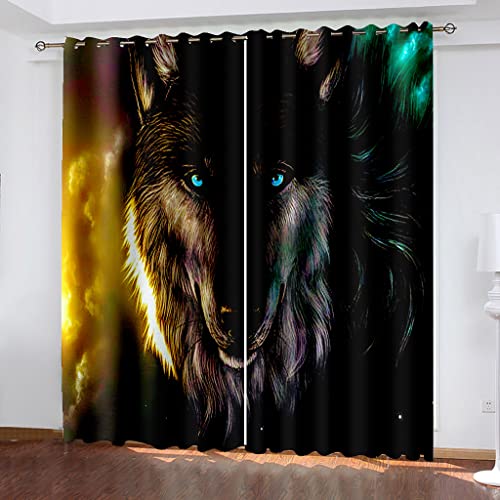 Verdunklungsvorhänge 3D Digitaldruck Bunter Tierwolf Ösen Vorhang 2Er Set 240X264cm (HxB) Verdunkelungsvorhang Blickdicht Gardinen Kinderzimmer Schlafzimmer Wohnzimmer Thermovorhang von Xuexue Shopping Store