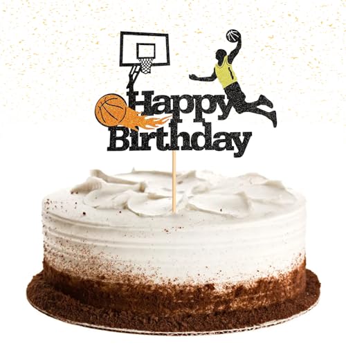 1 Stück Basketball Tortendeko, 5.9x4.3 zoll Basketball Thema Geburtstag Kuchen, Papier Sport Thema Cake Topper, Party Zubehör Junge Mädchen Happy Birthday Mann Basketballspieler Geschenke von Xuigort