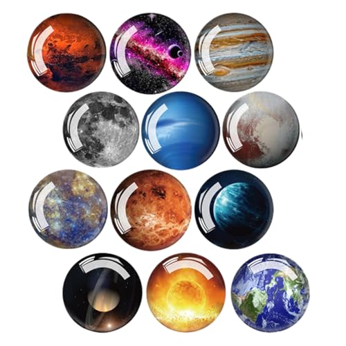 12 Stücke Planet Kühlschrankmagnete, Kühlschrankmagnet Aus Glas, Dekorative Glascabochons Glasmagnete, Magnete für Magnettafel, Planet Weltraum Magnet Set, für Heimdekoration, Büros, Schließfächer von Xuigort