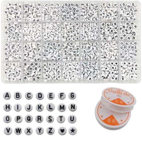 1400 Stück A-Z Buchstabenperlen, Weiße Acryl Rund Alphabet Perlen Set, 7 mm Armbänder zum Auffädeln Selber Machen Buchstaben, DIY Schmuck Basteln Kreativität Geschenk Friendship Bracelet Kit. von Xuigort