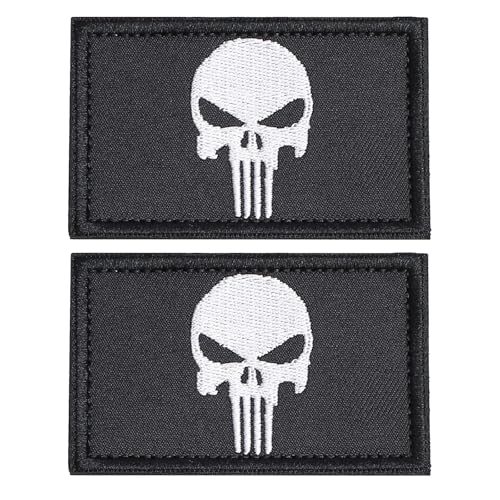 2 x Totenkopf-Aufnäher, taktischer Aufnäher, Punisher Dead Duty bestickt, zum Aufbügeln, Schlaufen-Applikation für Militäruniform, Totenkopf, taktische Jacke, Jeans, Hut, Tasche (schwarz) von Xuigort