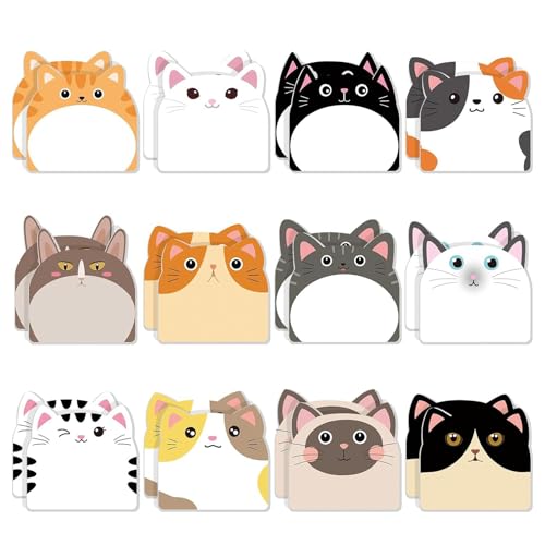 24 Pack Katzen Haftnotizen, Kleine Haftnotizen Kinder, Haftnotizen Klebezettel, Kawaii Schulsachen, 720 Blatt, Cartoon Tier Haftnotiz, für Schulnotizen, Büronotizen von Xuigort