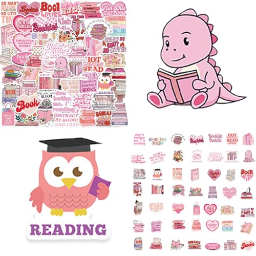 50 Stück Bookish Sticker Set, Kawaii Book Cute Graffiti Sticker Rosa Deko Wasserdichte, für Skateboard Laptop Handy Koffer Helm Motorrad, Graffiti Kleine Sticker für Jugendliche Erwachsene von Xuigort