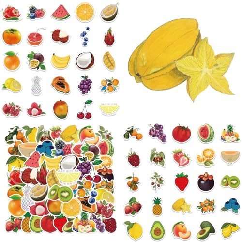 50 Stück Früchte Aufkleber, Fruit Stickers für Kinder Teens Erwachsenen,Obst Gemüse Aufkleber, für Scrapbook, Skateboard, Auto, Gepäck Vinyl Wasserdicht Graffiti Sticker Pack von Xuigort