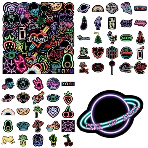 50 Stück Neon Aufkleber, Sprüche Sticker Set Wasserfeste Vinyl Decals Aesthetic Inspirierend Sticker, für Laptop Gepäck Auto Wasserflasche Skateboard Gitarre Computer Fahrrad von Xuigort