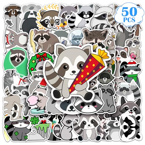 50 Stück Raccoon Aufkleber, Vinyl Wasserdicht Aufkleber, Tiere Stickers Set, Sticker Set Für Laptop Scrapbook Skateboard Auto Gepäck Graffiti lustige Decal, Stickers Für Teenager Kinder Mädchen von Xuigort