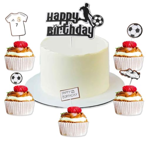 6 Stück Kindergeburtstag Fußball Kuchendeko, 4-14 cm Fußball Tortendeko, Papier Fußball Geburtstag Topper, Kindergeburtstag Happy Birthday Party Cupcake Muffin Geburtstagsfeier Aufleger Geschenke von Xuigort