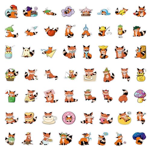 60 Stück Fuchs Aufkleber Kinder, Füchse Sticker Set Fox Aufkleber Tier Sticker Lustige Tiermuster, für Laptop Kinder Autos Motorrad Fahrrad Skateboard Gepäck Koffer Computer Aufkleber Graffiti Decal von Xuigort