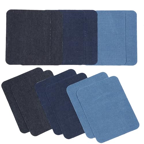 Reparaturflicken zum Aufbügeln innen, 12 Stück Polyester-Tuch-Reparaturflicken für Hosen, Kleider, Hemden, Mäntel, Jeans und mehr (12,5 x 9,5 cm, Schwarz, Blau) von Xuigort