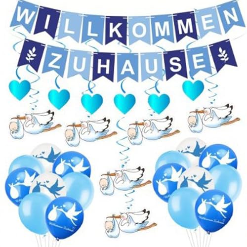 Willkommen Zuhause Welcome Home Baby, Storch Geburt für Draussen Deko Banner Luftballon Herzlich Willkommen Girlande, für Baby Kleinkinderzimmer Home Deko Wilkommensdeko Zuhause von Xuigort