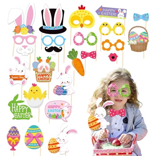 Xujuika Ostern-Fotokabinen-Requisiten,Ostern-Fotokabinen-Requisiten-Set | 25 Stück lustige Osterhasen-Ei-Hut-Fotoautomaten-Requisiten | Brillenrahmen-Requisiten, Osterparty-Dekorationen, von Xujuika