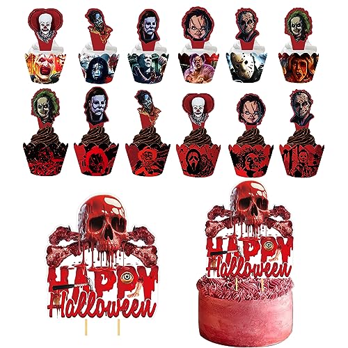 Xumier Halloween Cupcake Toppers Set 49 Stück Kuchendeko Halloween Muffin Deko Dessert Dekoration für Essen Frucht Vorspeisen Halloween Deko Tortendeko Motto Partyzubehör von Xumier