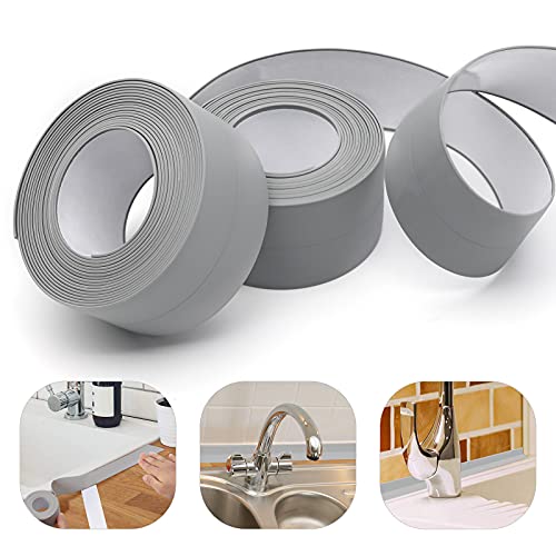 2 Rollen Dichtband Selbstklebend, 38mm X 3,2m Wasserdicht Klebeband Dichtungsband, Wannendichtband Schimmelbestendige Dichtungsstreifen Flexibel Dichtband für Dusche/Küche/Badezimmer/Toilette (Grau) von XunHe