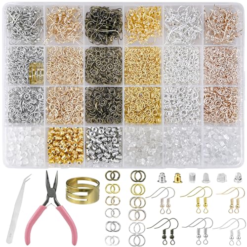 XunHe 3900 Stück Ohrring Machen Kit Schmuck Basteln Zubehör, Metall Ohrring Haken Ohrhaken und Biegeringe Plastik Ohrstopper Mehrfarbig Set für DIY Ohrringe Schmuckherstellung von XunHe