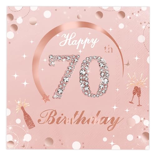 Pack Of 40 Happy Birthday Servietten Rosa Napkins 60Th Birthday Party Servietten Weiß 3-Lagig Tischdeko FüR 70 Geburtstag Mann Frau Einweg Papierservietten (Rosa70th) von Xunerloy