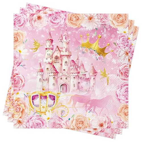 Rosa Prinzessin Schloss Servietten, 40 Stück Lila Kindergeburtstag Prinzessin Servietten Tischdeko für Mädchen Märchenprinzessin Schloss Thema Party Kindergeburtstag Party Dekorationen Baby Shower von Xunerloy