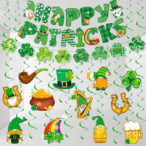 St. Patrick's Day Dekorationen, Happy St. Patrick's Day und Kleeblatt Banner Lucky Irish Hanging Swirls Irish Flag Decor Decke Wand Tisch Dekor für Zuhause Indoor Outdoor Party Supplies von Xunerloy