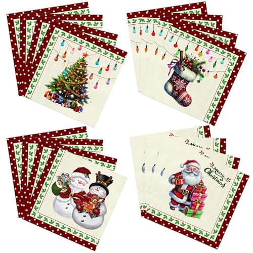 Xunerloy 40Stück Servietten Weihnachten Weihnachtsbäume Weihnachtsmann Servietten Tischdeko Weihnachts Weihnachten Deko Weihnachtsservietten Weihnachts Papierservietten Einweg Merry Christmas Napkins von Xunerloy