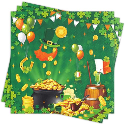 Xunerloy St. Patrick's Day Papierservietten, 40 Stück, grüne Kleeblatt-Servietten, irisches Kleeblatt, Einweg-Servietten, St. Patrick's Day, Party-Geschirr, Dekorationen für irische Partyzubehör von Xunerloy