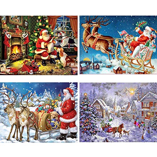 Xurgm 4 Set Diamond Painting, Weihnachts 5d Diamant Painting DIY Weihnachten Mode Stickerei Malerei Kreuzstich Kunstharz Dekoration Kit Kristalle Dekor Handwerk (Bunt, 20 * 30cm) von Xurgm