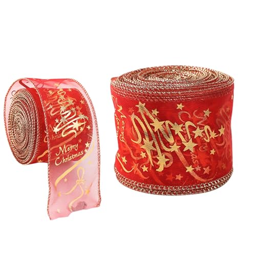 Xvilmaun Rotes Glitzerband, RedGold-Band - Goldfarbenes Glitzerband, Christbaumschmuckband - 2,2 Yards durchsichtiges Samtband aus rotem Organza, Weihnachtsband mit Draht zum Verpacken, für Bäume, von Xvilmaun