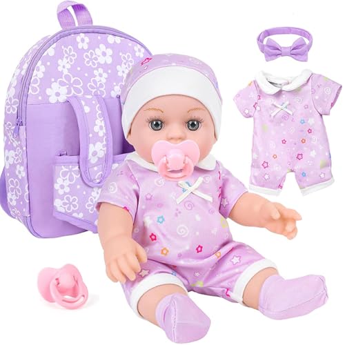 Xweptuy Babypuppen mit Blumenrucksackträgern, 12 Zoll realistische Babys Puppen mit tragbaren Kleidung und Accessoires für Kinder Girls Geschenke von Xweptuy