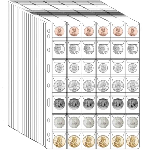 Münzsammelseiten mit 882 Taschen, 21 Blatt Münzsammelbedarfsseiten mit Standard-9-Loch-Münzbinderhüllen für Penny, Nickel, Dime, Quarter Dollar Collection (42 Taschen) von Xxmbbjy