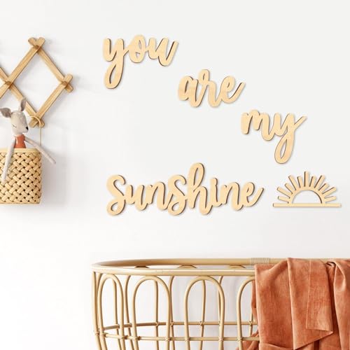 Xylolfsty You are My Sunshine Wanddekoration, Boho-Kinderzimmer-Wandkunst, 5-teilig, neutrale Holzdekoration für Jungen und Mädchen, zum Aufhängen, Wandschild für Spielzimmer (Wörterstil) von Xylolfsty