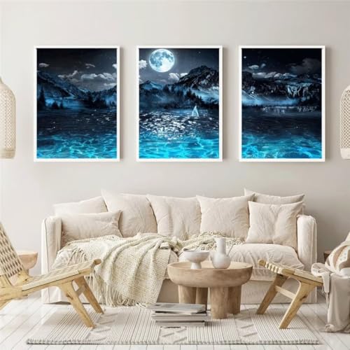 Diamond Painting 3 Teilig Kit Groß xxl Erwachsene 5D Full Drill Fluoreszierendes Meer Diamant-Malset mit Zubehör Anfänger Kinder DIY art Painting Leinwand Bilder Wanddekoration Zu Hause 20x30cm 6530 von Xyyhdm