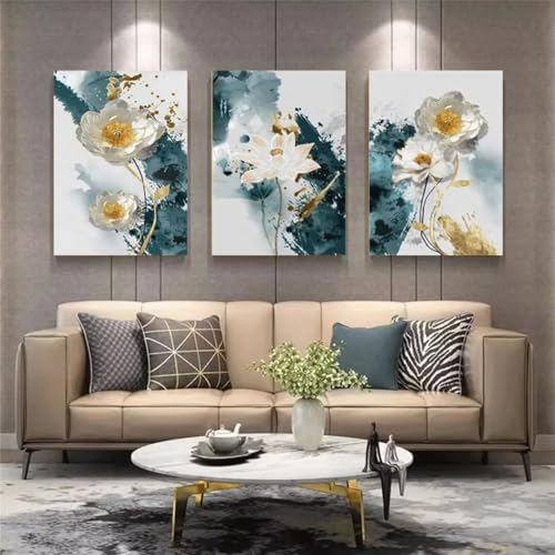 Diamond Painting 3 Teilig Kit Groß xxl Erwachsene 5D Full Drill Kunst Weiße Blumen Diamant-Malset Foto mit Zubehör Anfänger Kinder DIY art Painting Leinwand Bilder Wanddekoration Zu Hause 20x30cm 6488 von Xyyhdm