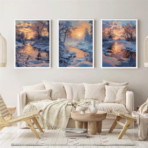 Diamond Painting 3 Teilig Kit Groß xxl Erwachsene 5D Full Drill Sonnenuntergang-Schneeszene Diamant-Malset mit Zubehör Anfänger Kinder DIY art Painting Leinwand Bilder Wanddeko Zu Hause 20x30cm 6548 von Xyyhdm