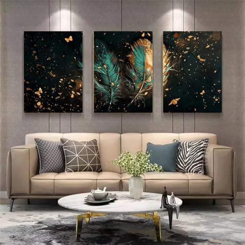 Diamond Painting 3 Teilig Kit Groß xxl Erwachsene 5D Full Drill Wunderschöne Federn Diamant-Malset mit Zubehör Anfänger Kinder DIY art Painting auf Leinwand Bilder Wanddekoration Zu Hause 20x30cm 6458 von Xyyhdm