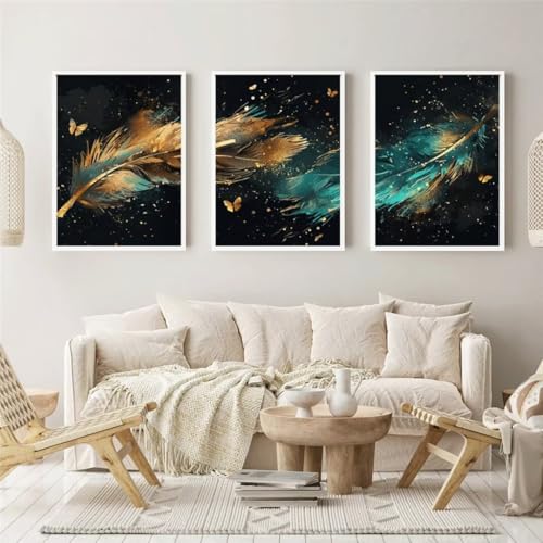 Diamond Painting 3 Teilig Kit Groß xxl Erwachsene 5D Full Drill Wunderschöne Federn Diamant-Malset mit Zubehör Anfänger Kinder DIY art Painting auf Leinwand Bilder Wanddekoration Zu Hause 30x40cm 6465 von Xyyhdm