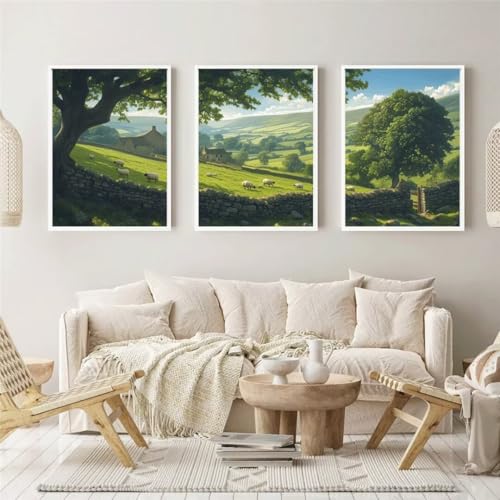 Diamond Painting 3 Teilig Kits Groß xxl Erwachsene 5D Full Drill Grüne Hügel Diamant-Malset mit Zubehör für Anfänger Kinder DIY art Painting auf Leinwand Bilder für Wanddeko Zu Hause 20x30cm 6398 von Xyyhdm